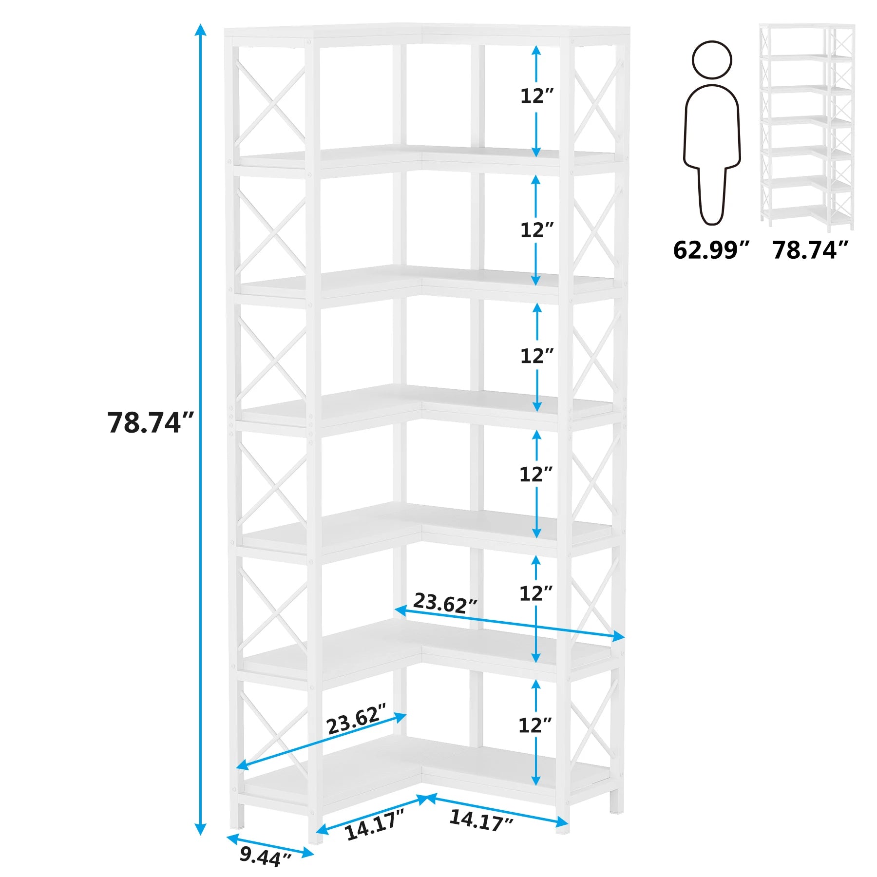 Tribesigns 7-Shelf Corner Bookshelf,Large Modern Corner Bookcase, 7-Tier Tall Corner Shelf Storage Display Rack with Metal Frame