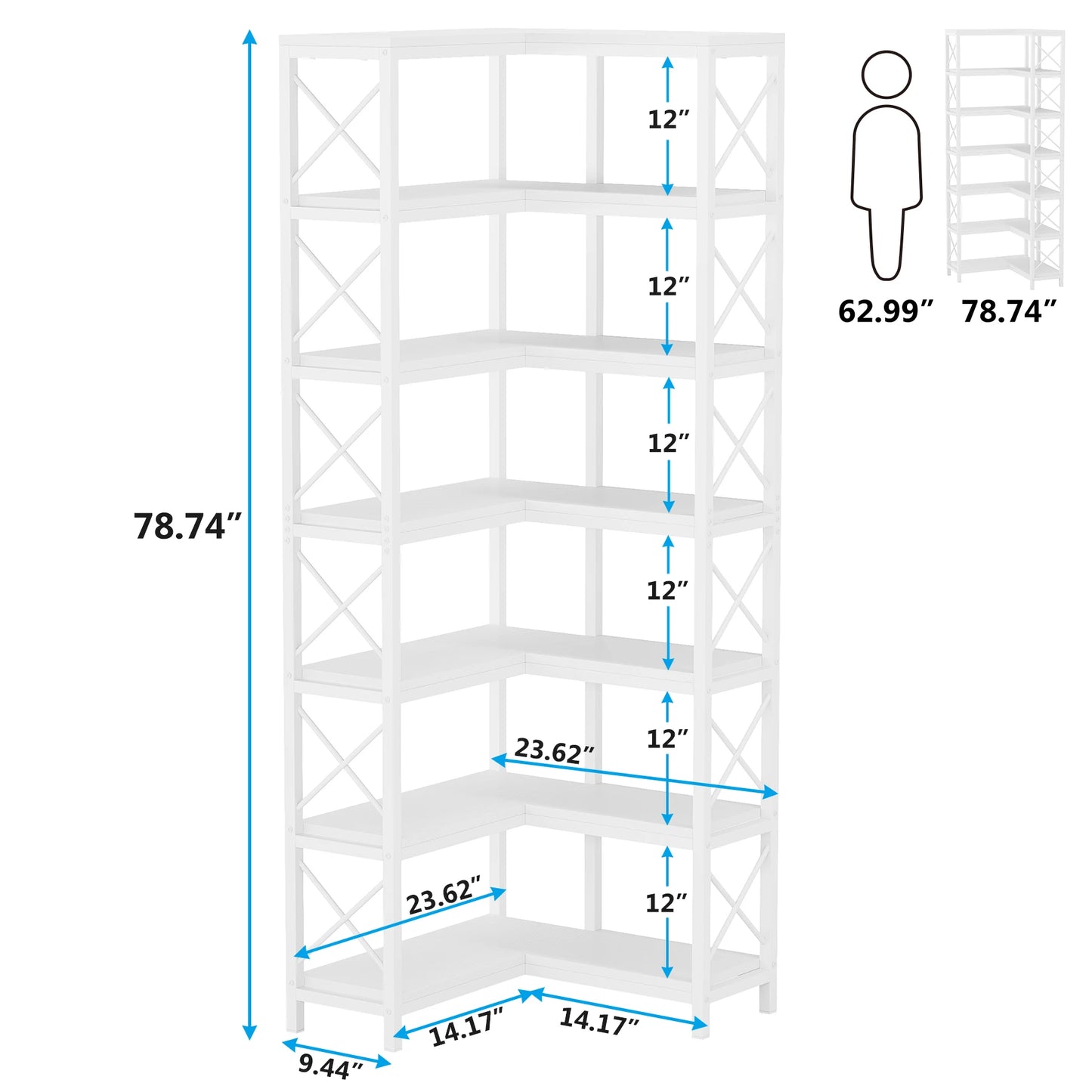 Tribesigns 7-Shelf Corner Bookshelf,Large Modern Corner Bookcase, 7-Tier Tall Corner Shelf Storage Display Rack with Metal Frame