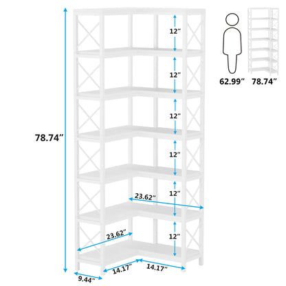 Tribesigns 7-Shelf Corner Bookshelf,Large Modern Corner Bookcase, 7-Tier Tall Corner Shelf Storage Display Rack with Metal Frame