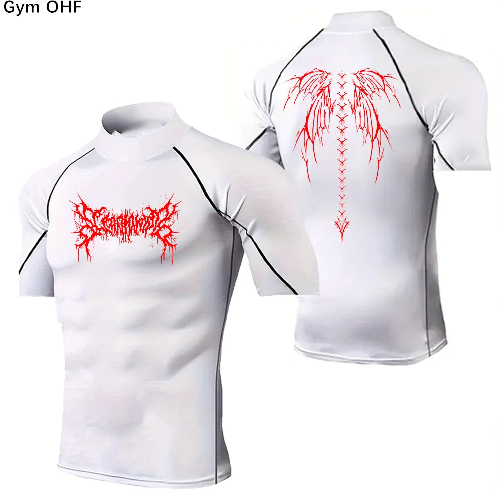 Camisetas deportivas de cuello alto para hombre, de secado rápido, para fitness, running, de manga corta, de compresión, informales, para ciclismo al aire libre, transpirables. 