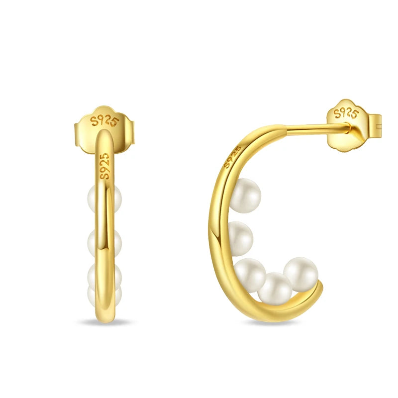 Clássico 925 Brincos de Prata para Mulheres, Estrelas, Luas, Pérolas, Abelhas, Argola Dourada, Noivado, Aniversário, Presente Joalheria Fina
