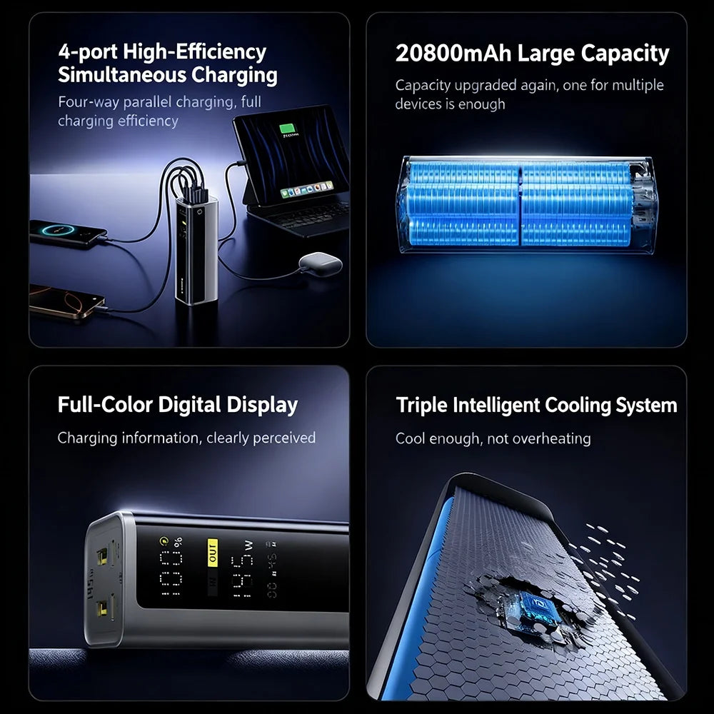 Baseus 145W Power Bank 20800mAh PD 100W Fast Charging with Smart Digital Display Portable External PowerBank for Laptop Phone 17