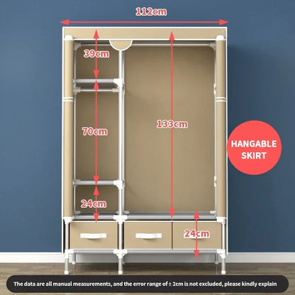 Simple Wardrobe New Storage locker Wardrobe Thickened 19 Pipe Steel Pipe 112CM Long Comes with 3 Storage Boxes, home furniture