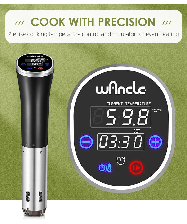 Wancle Vacuum Sous Vide Cooker IPX7 Waterproof Heater Immersion Circulator Slow Cooker with Digital Display Reservation Function