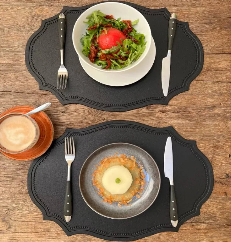 1/4/6PCS Shaped PU Placemat Set Faux Leather Kitchen Dining Table Pad Luxury Black Pink Green Place Mat Tableware Cafe Pad 식탁매트