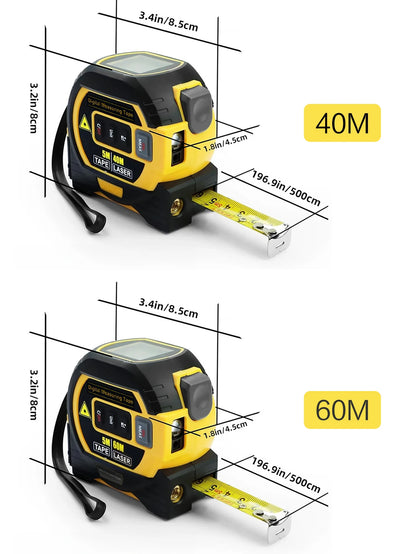 3-in-1 Laser Tape Measure 40/60M Meters Infrared Laser Distance Measuring Smart Energy Ruler High Precision Measuring Instrument