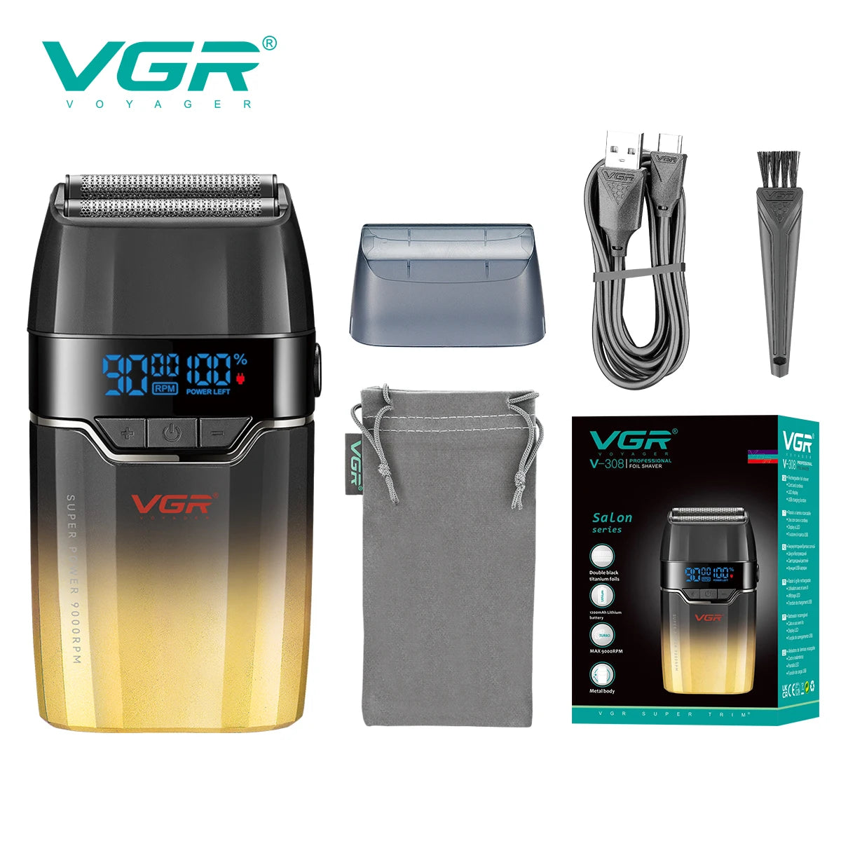 VGR Hair Trimmer Professional Barber Cordless Clipper Electric Hair Cutting Machine Metal Hair Trimmer for Men V-003 V-906 V-308