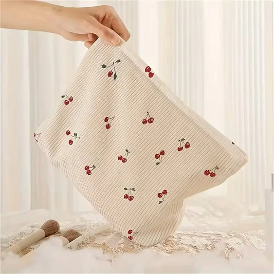 Portable Makeup Bag Winter Cute Cherry Makeup Bag Corduroy Cosmetic Bag Corduroy For Everyday Use Makeup Travel
