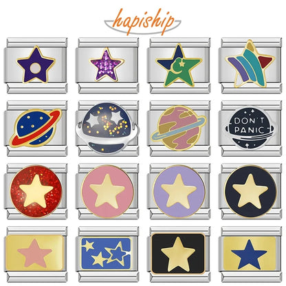 Hapiship 2024 estrela feminina universo planetário italiano encantos links contas caber 9mm pulseira de aço inoxidável diyjóias presente zh028