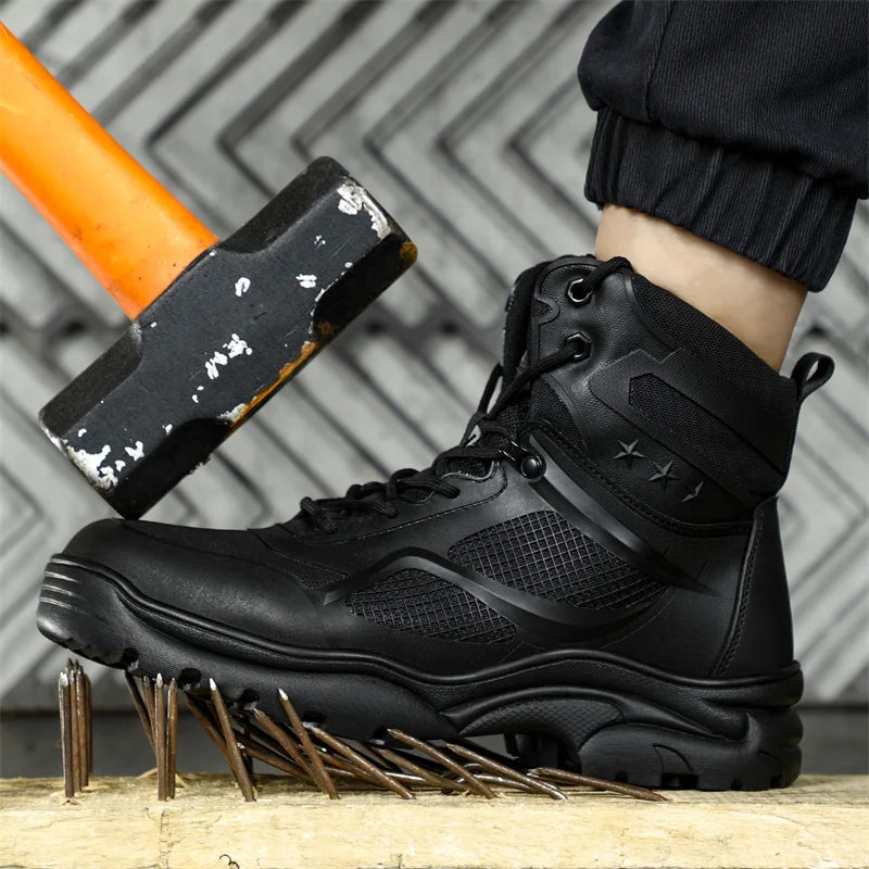 Latest 2023 Waterproof Men Leather Boots Steel Toe Cap Safety Work Shoes Anti Smashing Indestructible Construction Welding Boots