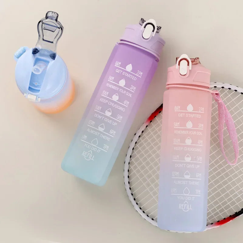 Gradient Colored Water Bottle Perfect for Students and Kids Stylish Design with Straw and Carrying Handle for Easy Hydration