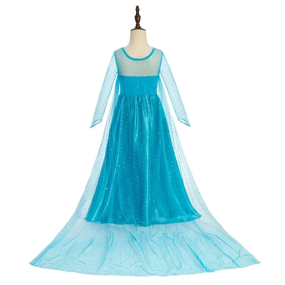 Vestido da Elsa para Halloween – Fantasia de Princesa e Capa Longa para Meninas (Roupa de Carnaval / Rainha da Neve)