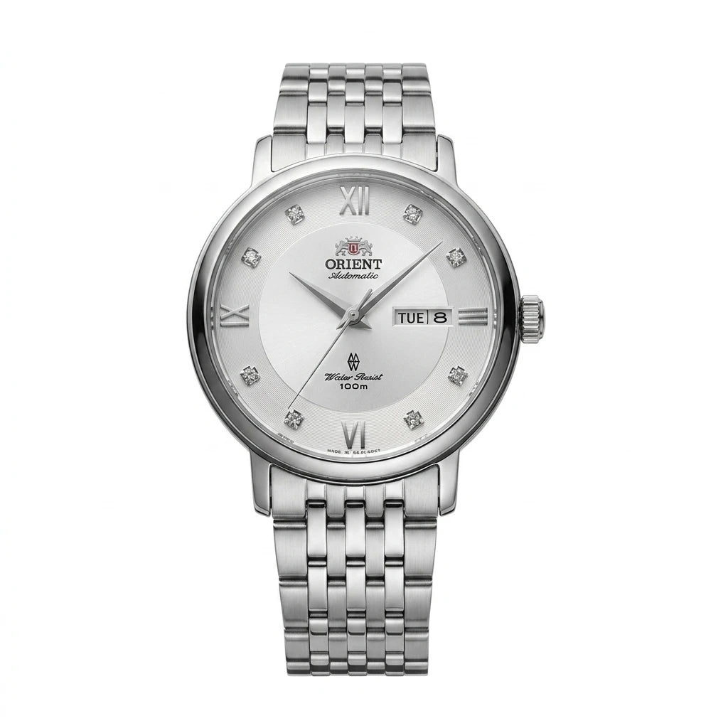 Relógio feminino automático bicolor calendário duplo em aço inoxidável