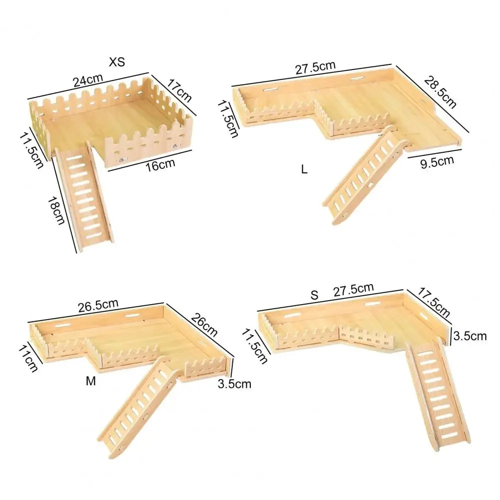 Practical Hamster Toy Thickened Entertainment Smooth Hamster Double Layer Wooden Climbing Platform with Ladder