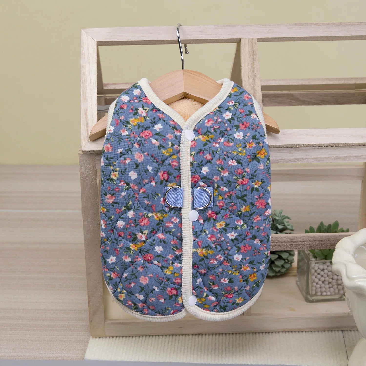 Winter Flower Pattern Pet Jacket Pet Dog Costume Navy Pink Sleeveless Vest Jacket Warm Comfortable Floral Cotton Vest Small Dog