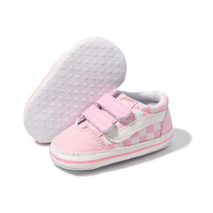 Zapatos Meckior para bebé niño y niña, zapatillas de lona con suela de goma antideslizante y diseño de rayas a cuadros, para primeros pasos, zapatos casuales unisex para bebé.
