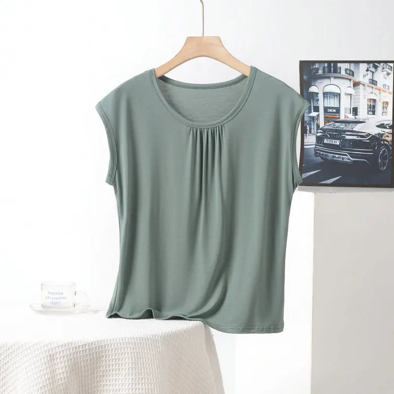 XL to 8XL Plus Size Modal Loose T-Shirt Sleeveless Solid Color Casual Tank Tops Homewear Bottomed Tee Tops Summer Women's Top