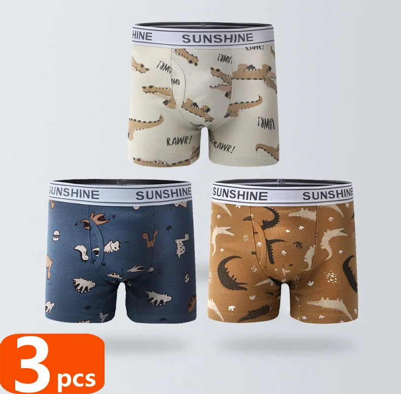 1/3/6 Pcs Boys Boxer Briefs Sets 2025 New Kids Cotton Underwear Boy Underpants Teenager Dinosaur Print Soft Children Panties