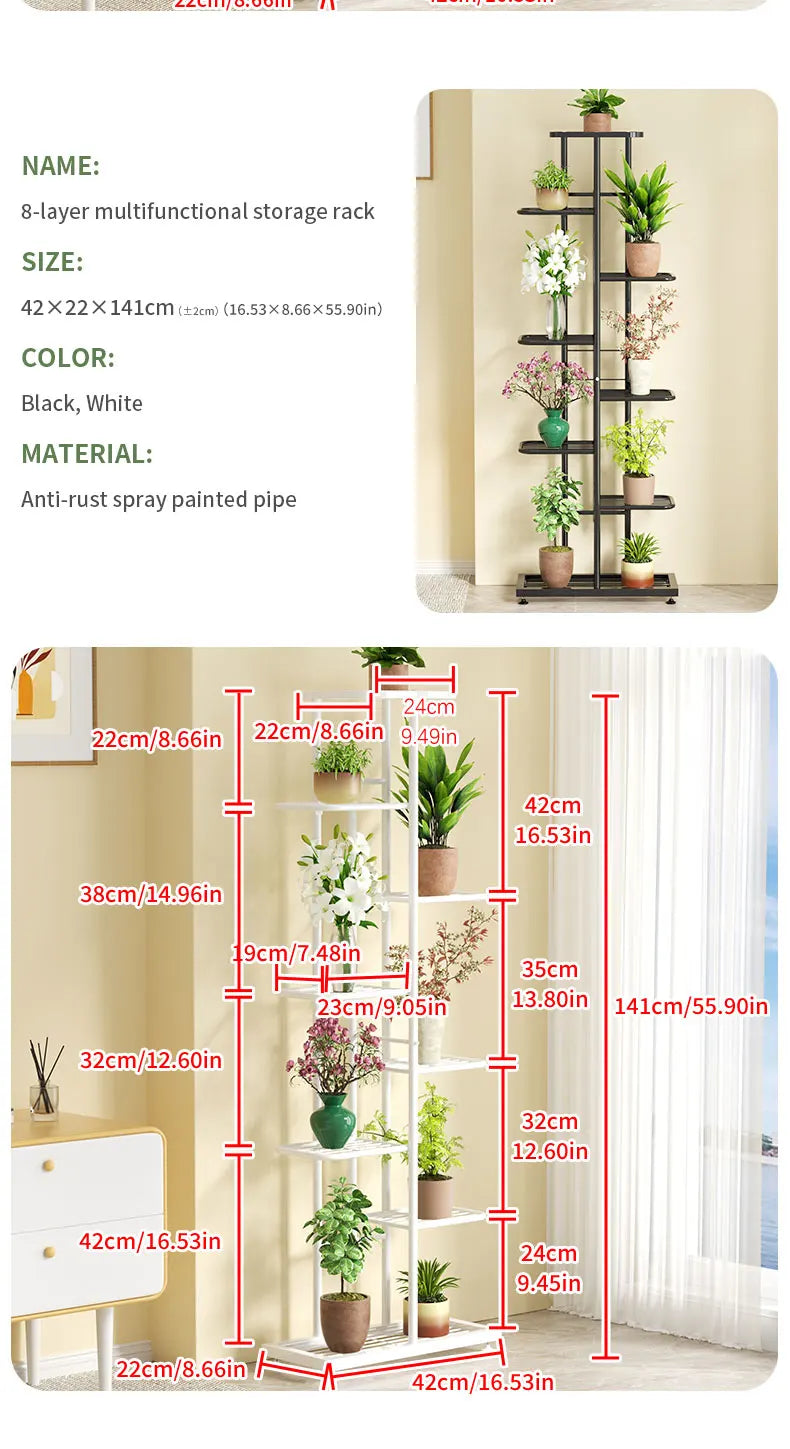 Plant Stand Flower Stand 4/6/8 Tier Flower Pot Shelf Balcony Indoor Multi-layer Storage Rack Succulent Plant Flower Rack