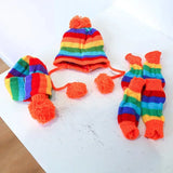 Dog Winter Wear 1 Set(hat+scarf+leg Warmers) Rainbow Stripe Knitted Dog Scarf Winter Warm Hat Footwear Sloves Pet Clothes