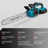 16-Inch 8000W Brushless Electric Chainsaw with LED and Auto-Oiling, Cordless Woodworking Garden Chain Saw Power Tool for 21V 18V Battery