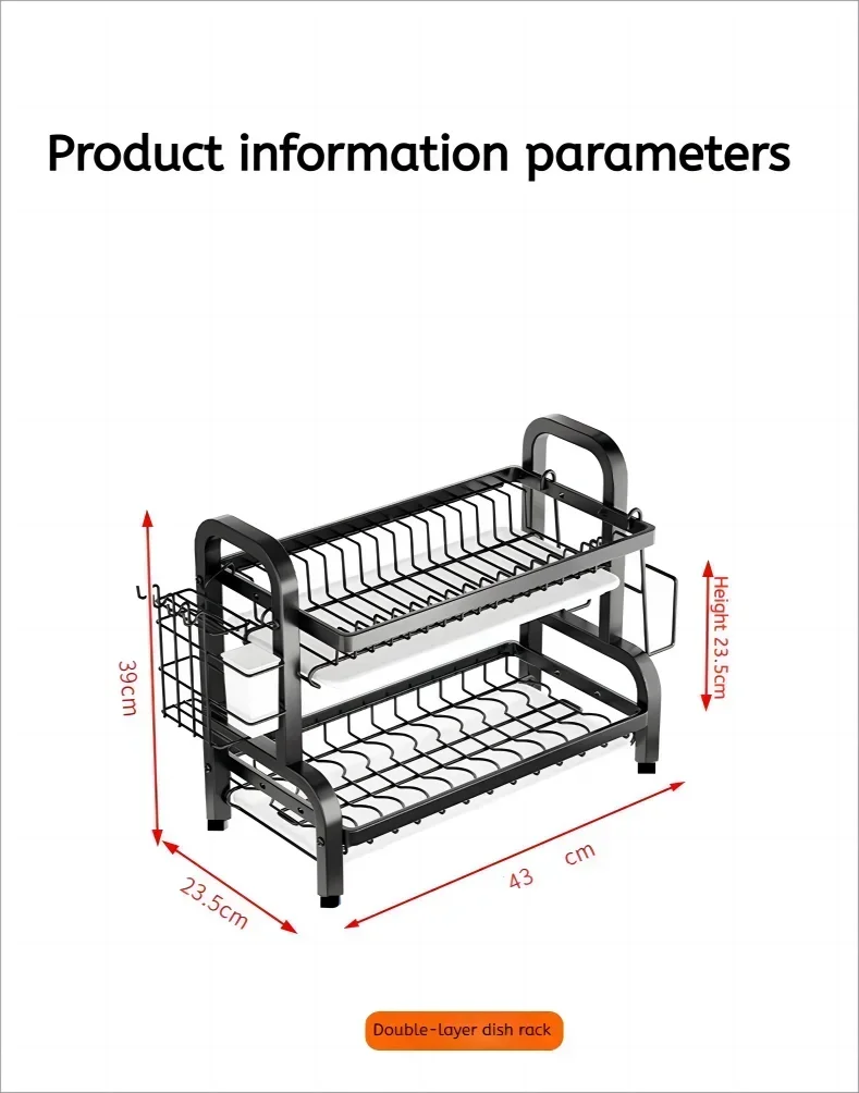 25NEW Dish Drying Rack 2-Tier Compact Kitchen Dish Rack Drainboard Set Large Rust-Proof Dish Drainer with Utensil Holder
