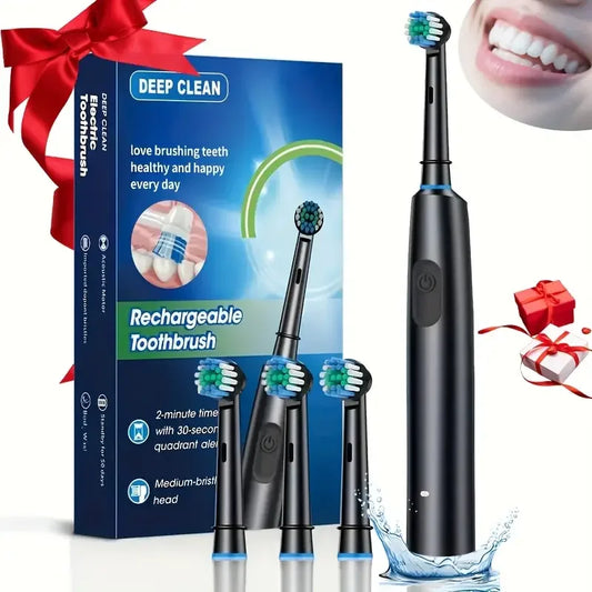 Adult Electric Rotating Toothbrush, Soft Bristles, 5 Cleaning Modes, USB Rechargeable, with 4/8 Replacement Heads