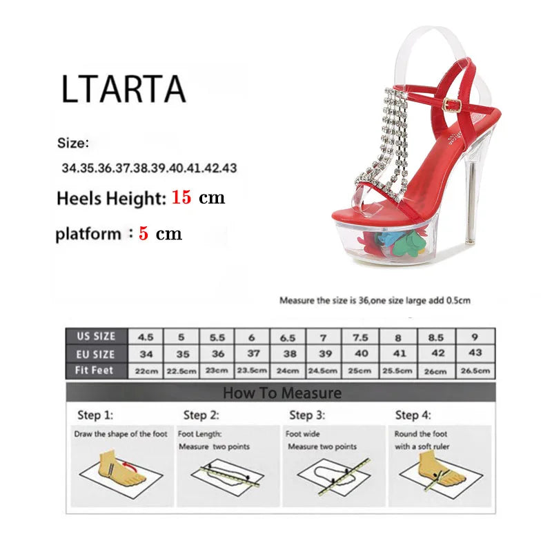 LTARTA Women's Shoes Stiletto Nightclub 15cm  High Heels Rhinestone Sandals Flower Root Crystal Sole 190 Series 5cm Platform LFD