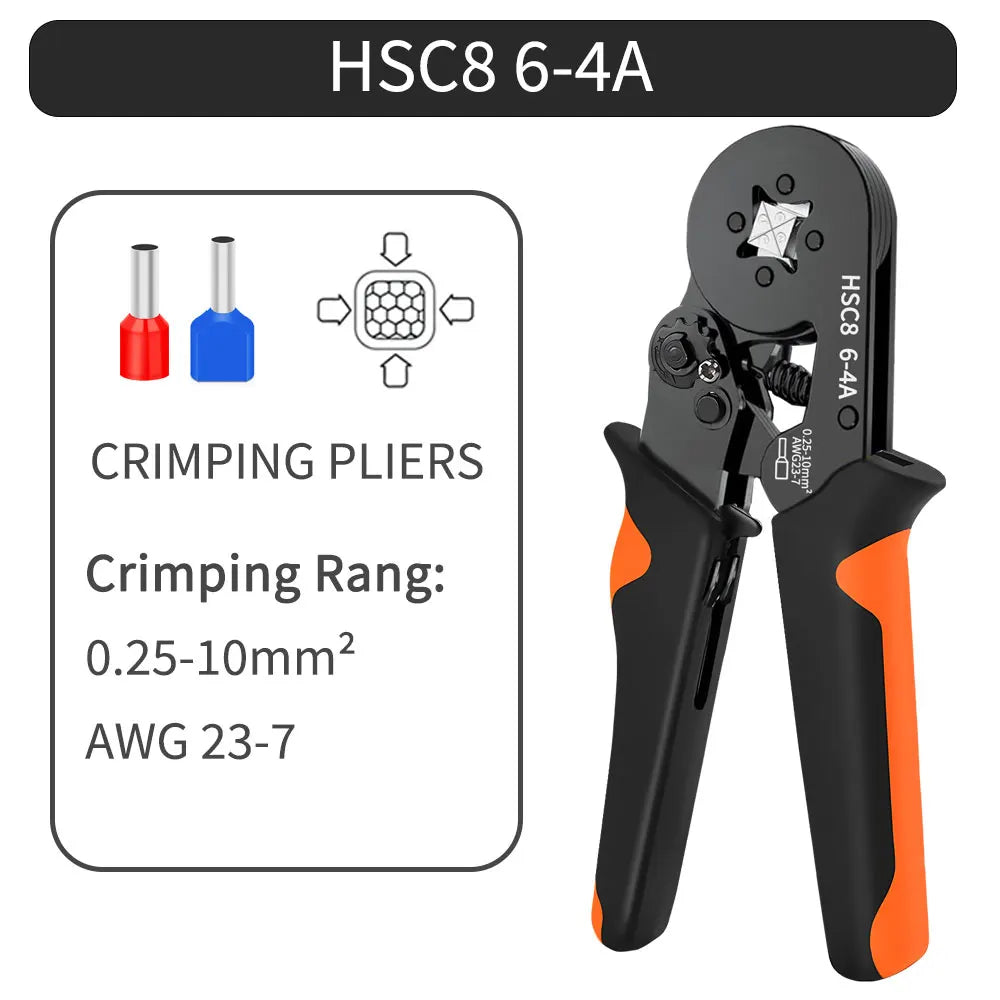 Hexagonal Self-Adjustable Ratchet Ferrule Crimping Tool Kit 23-7AWG 0.25-10mm² Crimper Kit with Ferrule Sleeves Wire Terminals