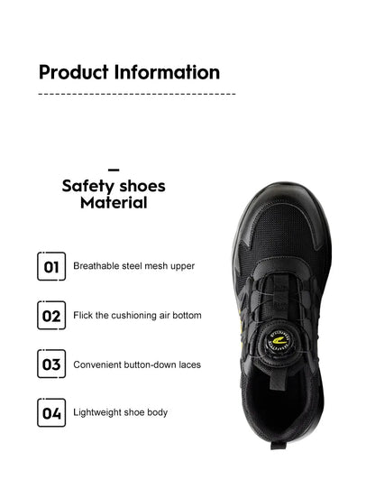 Men Rotating Button Safety Shoes Steel Toe Work Sneakers Indestructible Shoes Puncture-Proof Work Boots Air Cushion Safety Shoes