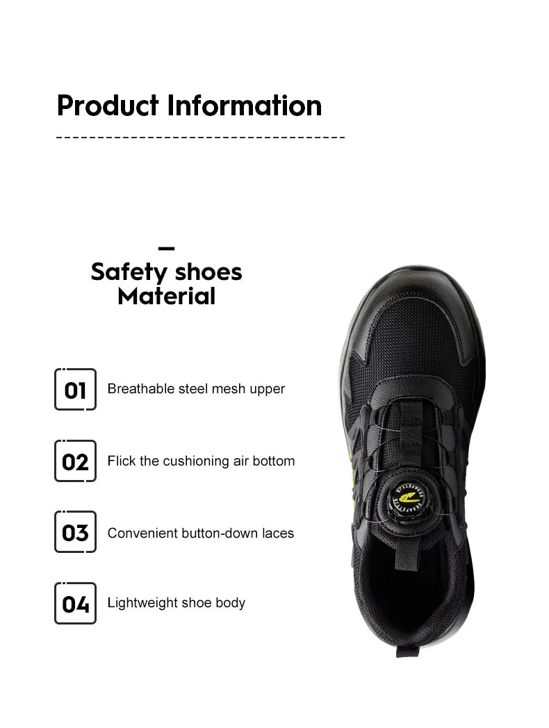 Men Rotating Button Safety Shoes Steel Toe Work Sneakers Indestructible Shoes Puncture-Proof Work Boots Air Cushion Safety Shoes