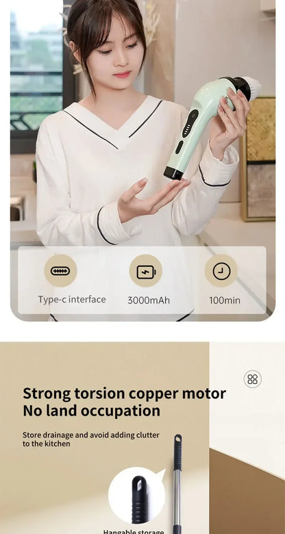 Cepillo de limpieza eléctrico inalámbrico para baño, ventana, cocina, automóvil, multifuncional, máquina de limpieza giratoria para el hogar.