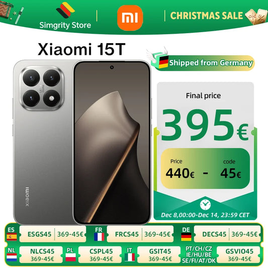 Global Version Xiaomi 15T MediaTek Dimensity 8400-Ultra Smartphone 6.83" 120Hz Display Leica Summilux Optical 50MP Triple Lens Xiaomi HyperOS 5500mAh (typ) Large Battery 67W HyperCharge Xiaomi Cellphone