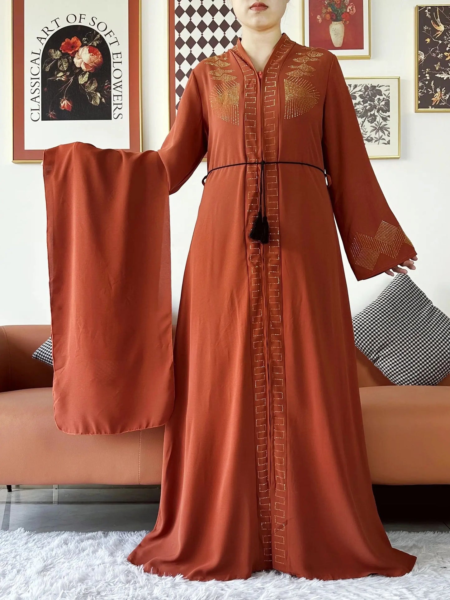 Vestido elegante de gasa para mujer, abaya abierta con cremallera, ropa musulmana, cárdigan islámico, abaya, nuevo