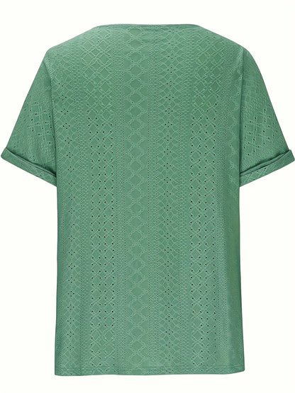 Camiseta casual de malha grande feminina confortável solto ajuste em torno do pescoço manga curta camisetas para senhoras plus size