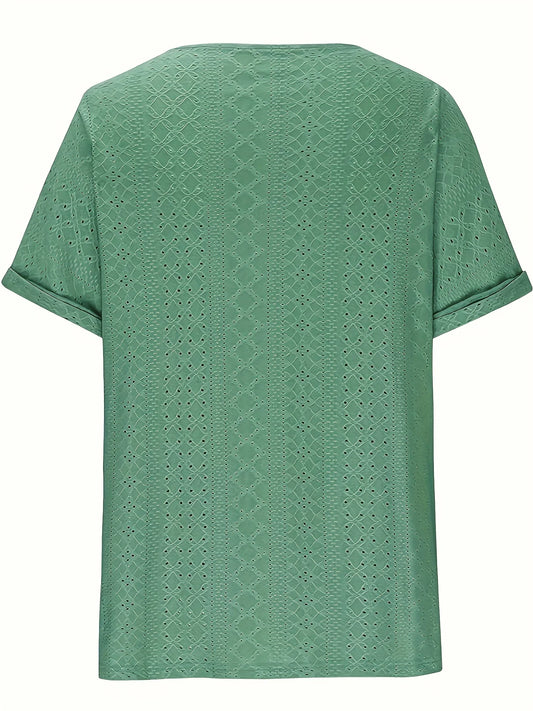 Camiseta casual de malha grande feminina confortável solto ajuste em torno do pescoço manga curta camisetas para senhoras plus size