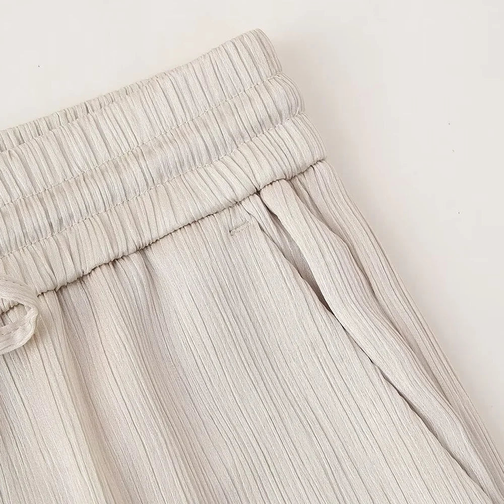 Conjunto de chaqueta y pantalón de traje cruzado con efecto arrugado para mujer, primavera y verano 2024, estilo europeo y americano