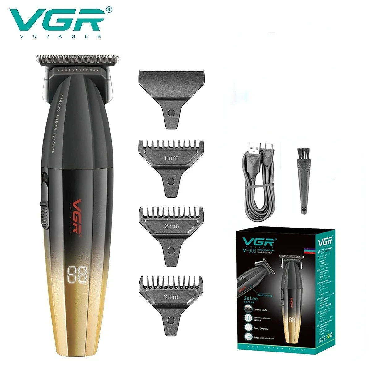 VGR Hair Trimmer Professional Barber Cordless Clipper Electric Hair Cutting Machine Metal Hair Trimmer for Men V-003 V-906 V-308