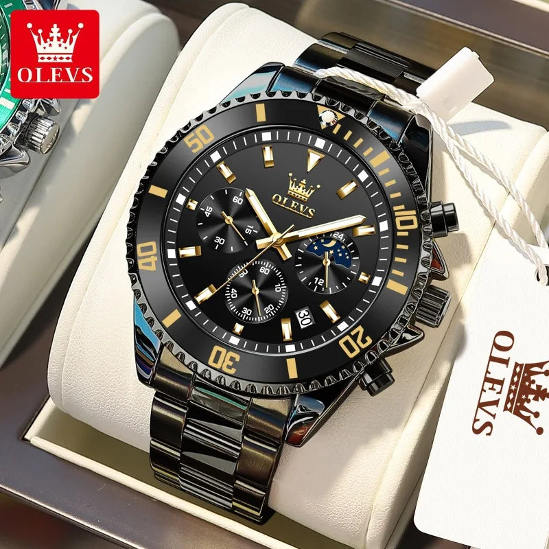 OLEVS Watch Men Top Brand Luxury Gold Quartz Military Watches Waterproof Date Luminous Stainless Steel Chronograph Clock Reloj