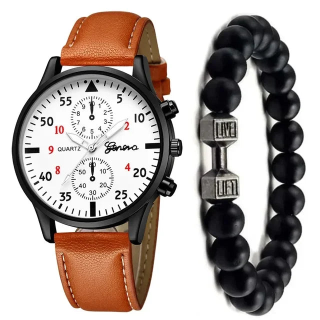 Reloj de pulsera de cuarzo para hombre, correa de cuero marrón, informal, de lujo, sin caja, 4 unidades, 2 unidades, 1 unidad 