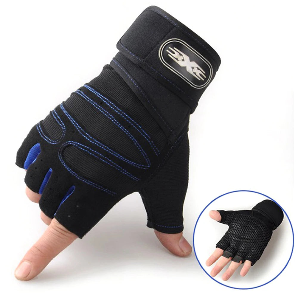 Guantes de entrenamiento de pesas pesadas para gimnasio, fitness, para hombres y mujeres, culturismo, medio dedo, antideslizantes, soporte de muñeca, levantamiento de pesas, deportes