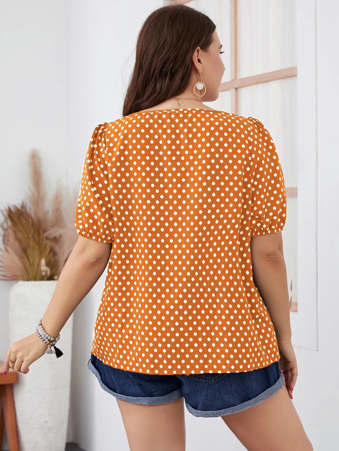 Fairyshely 2025 Summer Casual Print Plus Size Top Women Square Collar Loose Large T-shirt Lady Short Sleeve Elegant Curvy Tops