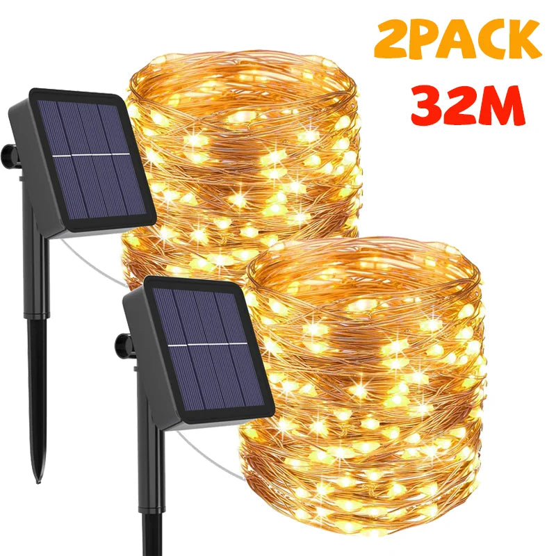 32m/22m/11m/7m solar led luz ao ar livre festão lâmpada jardim luz de fadas corda à prova dwaterproof água natal guirlanda quintal decoração luz