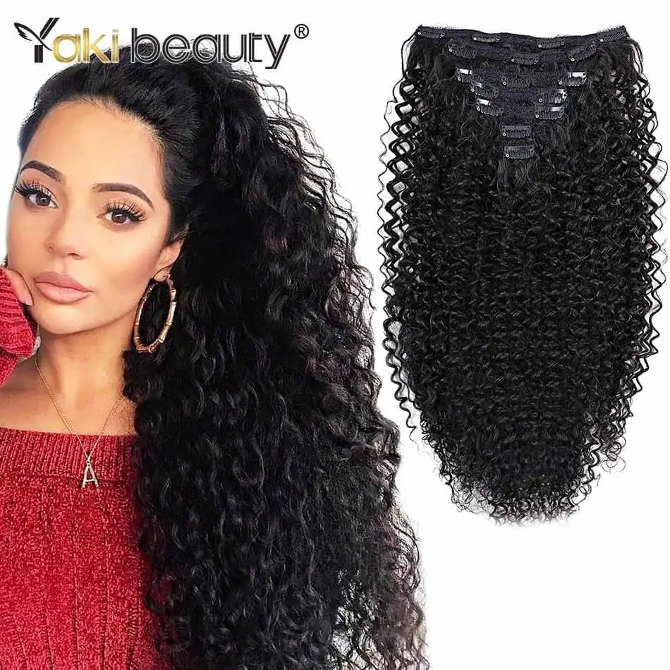Kit extensões de cabelo cacheado Jerry Curly 65cm clip in 7 peças sintéticas para cabeça completa