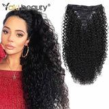 Kit extensões de cabelo cacheado Jerry Curly 65cm clip in 7 peças sintéticas para cabeça completa