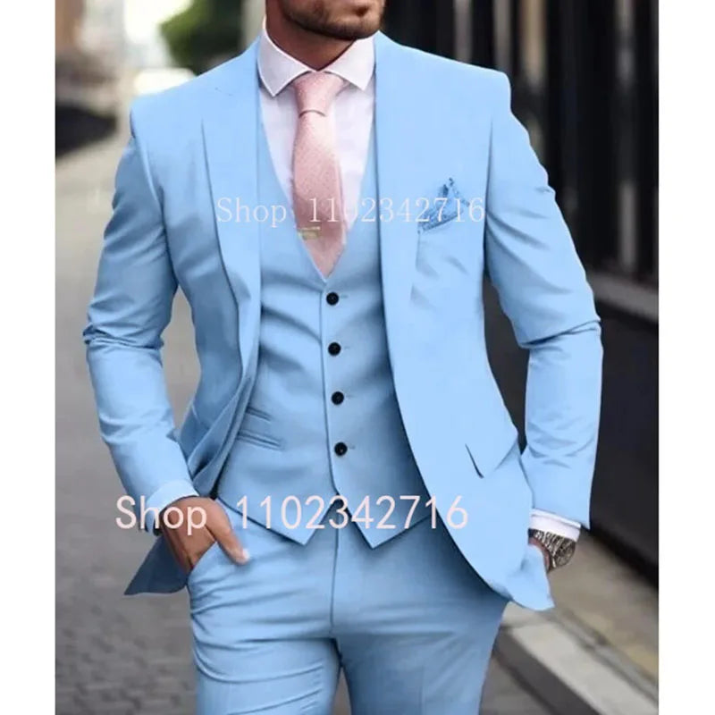 Pink Luxury Men Suits 2024 Terno Slim fit 3 Piece Jacket Pant With Vest Groom Wedding Tuxedo Costume Homme Formal Occasion Terno