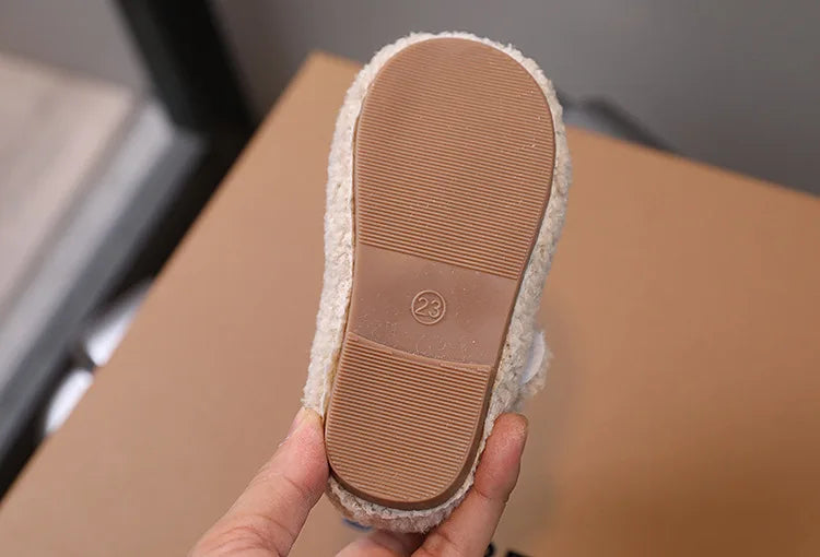Children Fur Shoes 2025 Winter Kids Warm Plush Shoes For Girl Flat Loafers Moccasins Girls Casual Shoes Khaki, Beige