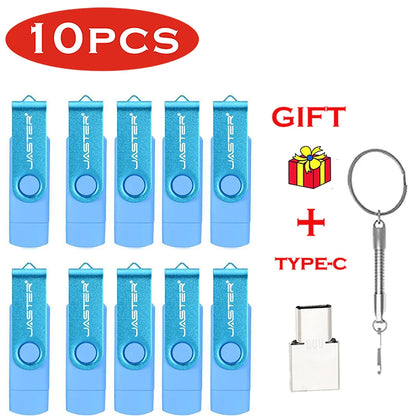 JASTER 10 PCS LOT Pen Drive 128GB 3 IN 1 Memoria USB 64GB Key Chain USB Flash Drive 32GB Free TYPE-C Adapter Memory Stick Gift
