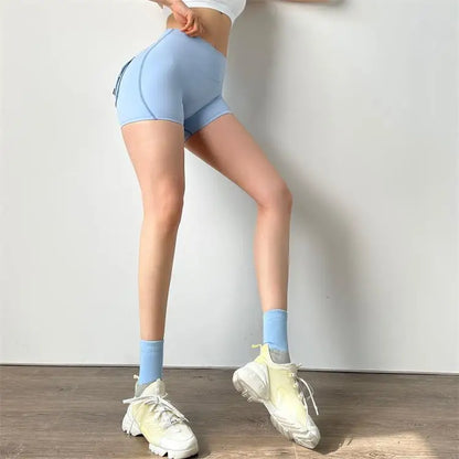 TRY TO BN Women Sport Shorts Pockets Gym Sexy High Waist Workout Push Up Booty Scrunch Biker Shorts Pants Fitness Cycling Tights