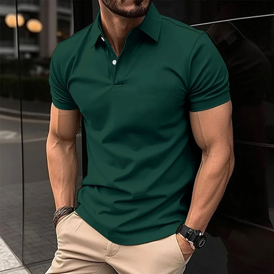 Polo de manga corta para hombre, el más vendido, con solapa y botones, color liso, informal, cómodo y de verano, para golf.